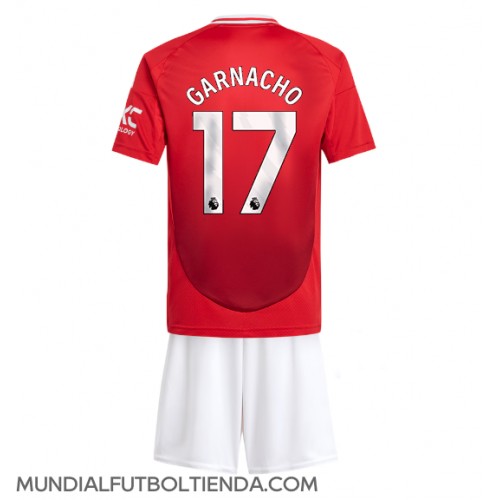 Camiseta Manchester United Alejandro Garnacho #17 Primera Equipación Replica 2024-25 para niños mangas cortas (+ Pantalones cortos)